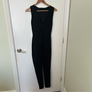 Zara Sleeveless Black Deep V-Neck Slim Fit Jumpsuit Women’s Size Small